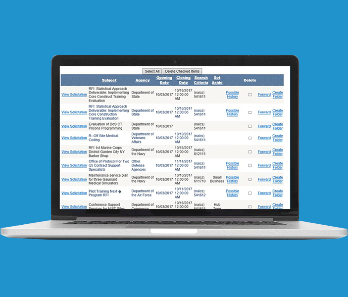 Daily Email of Open Bid Opportunities