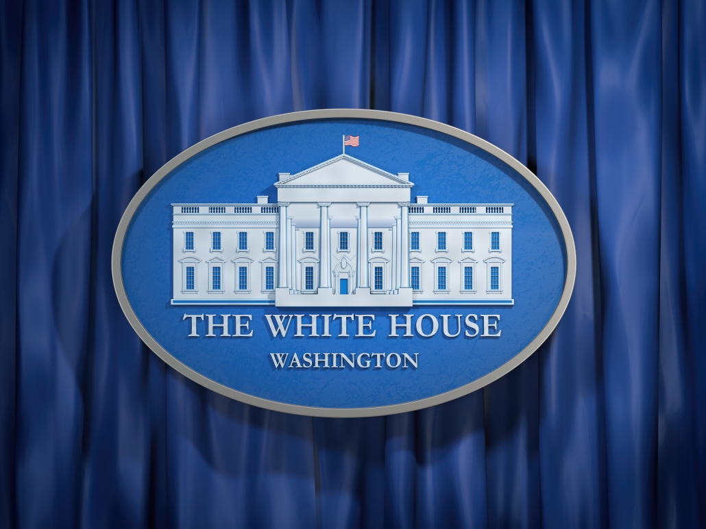 The White House Washington sign on blue background